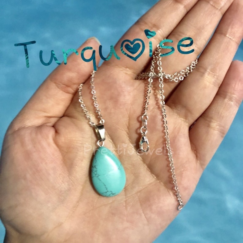 New Handmade 925 Sterling Silver Natural Turquoise Water Drop Necklace - Picture 8 of 15